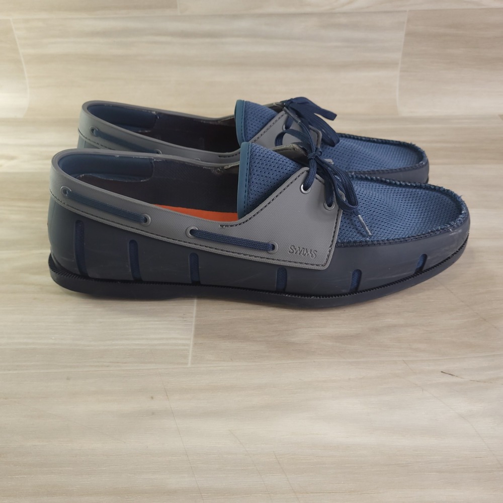SWIMS Mens Braided Lace Loafer Navy Grey Water Resistant Boat Shoes Size 10.5